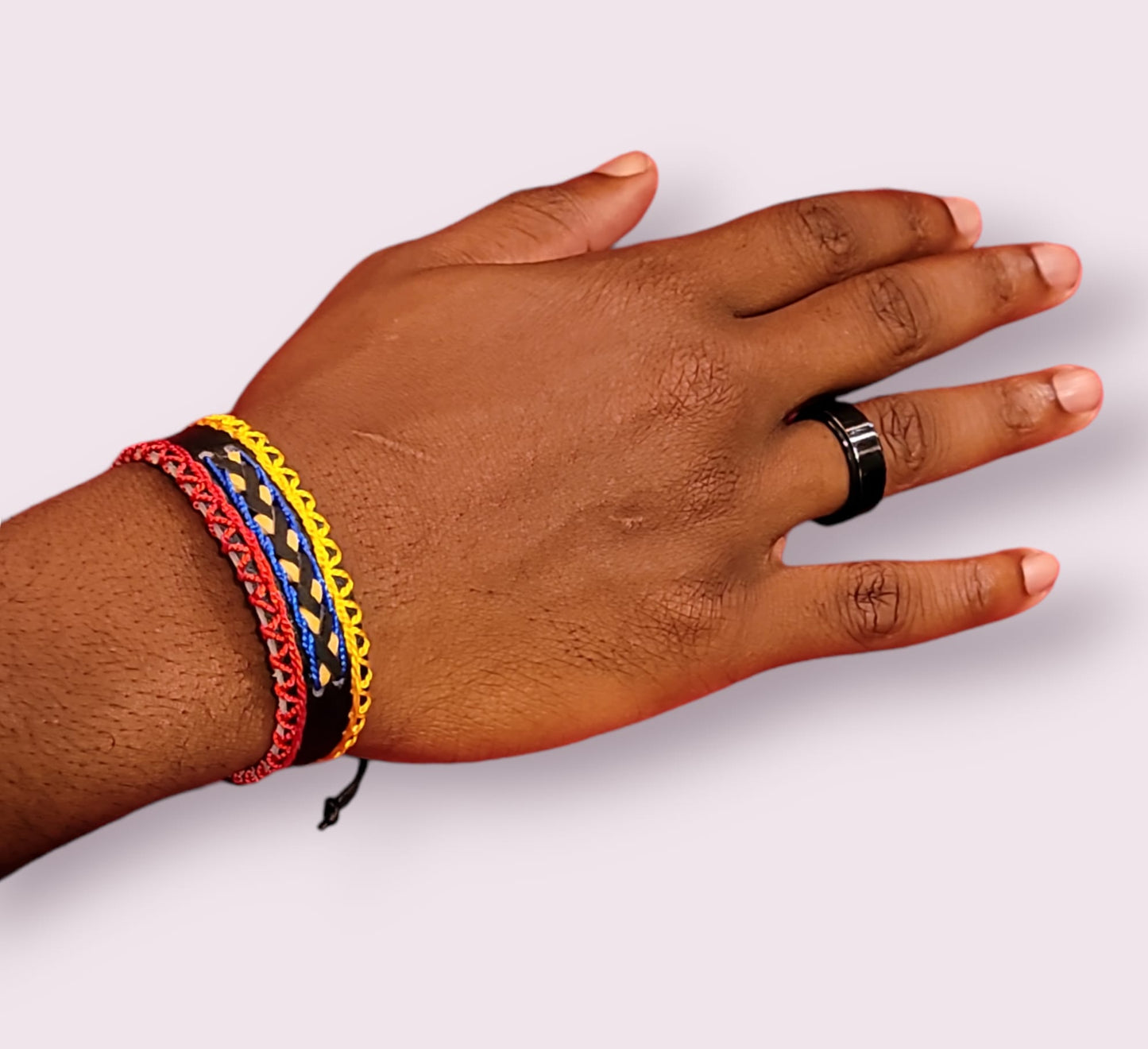 Style 2 Colombian Flag Leather and String Bracelet