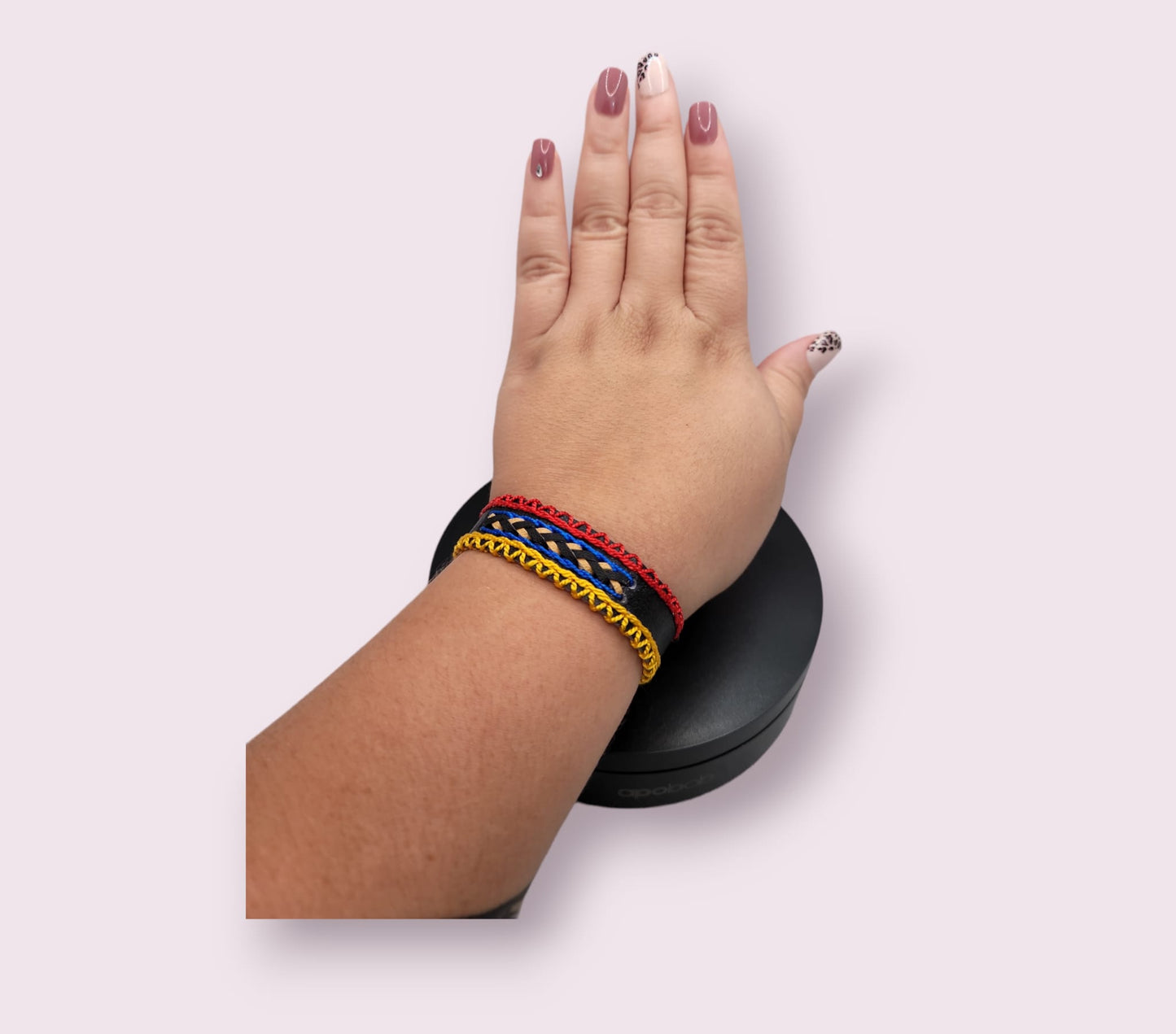 Style 2 Colombian Flag Leather and String Bracelet