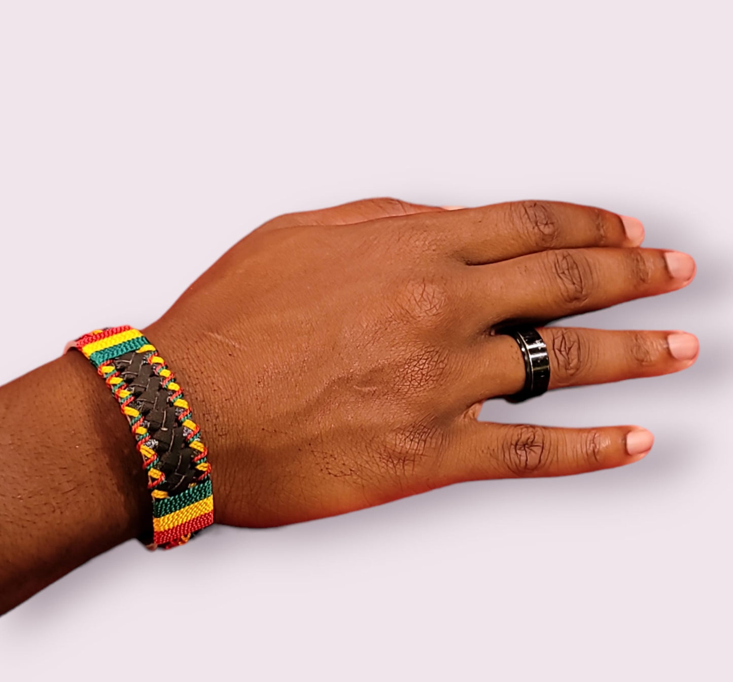 Style 2 Jamaican Theme Leather and String Bracelet.