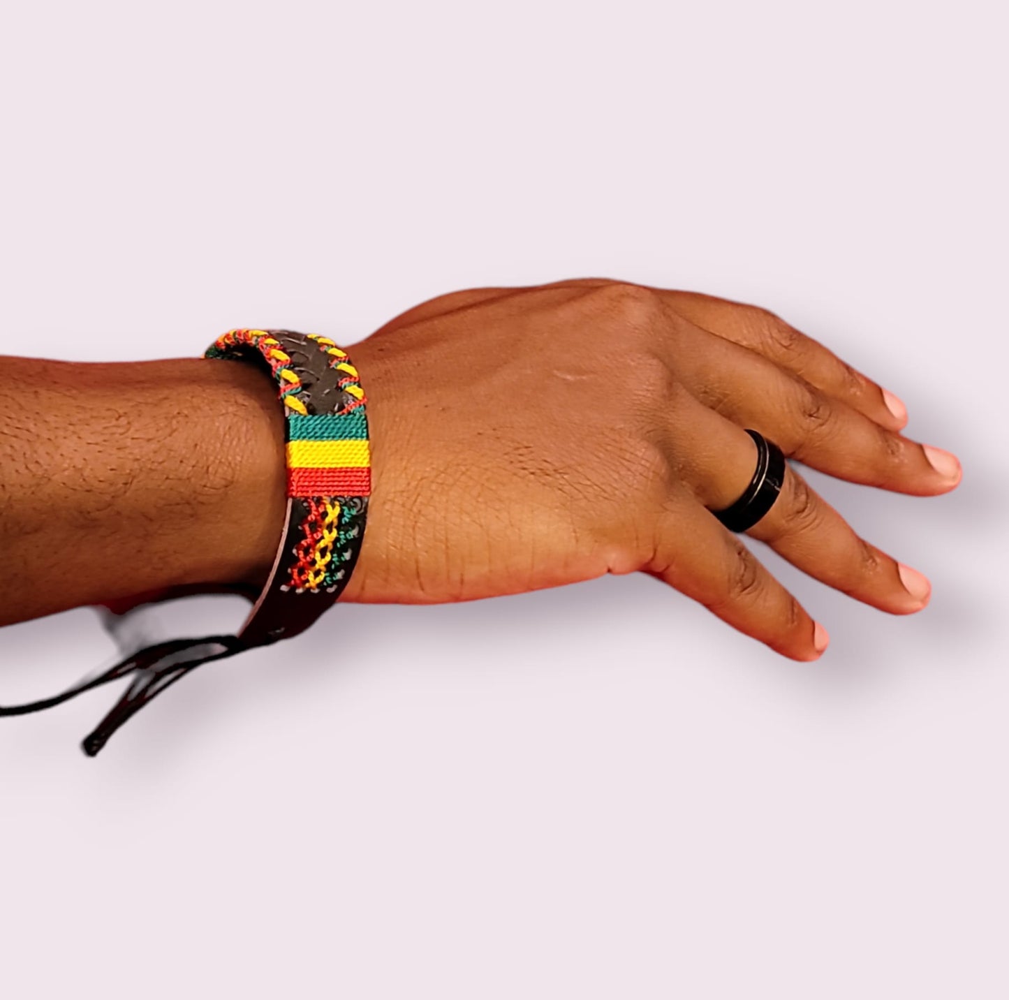 Style 2 Jamaican Theme Leather and String Bracelet.