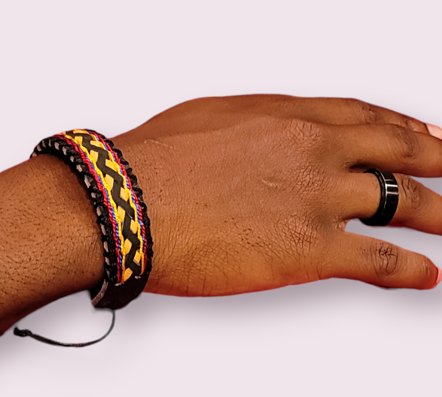 Colombian Flag Leather and String Bracelet