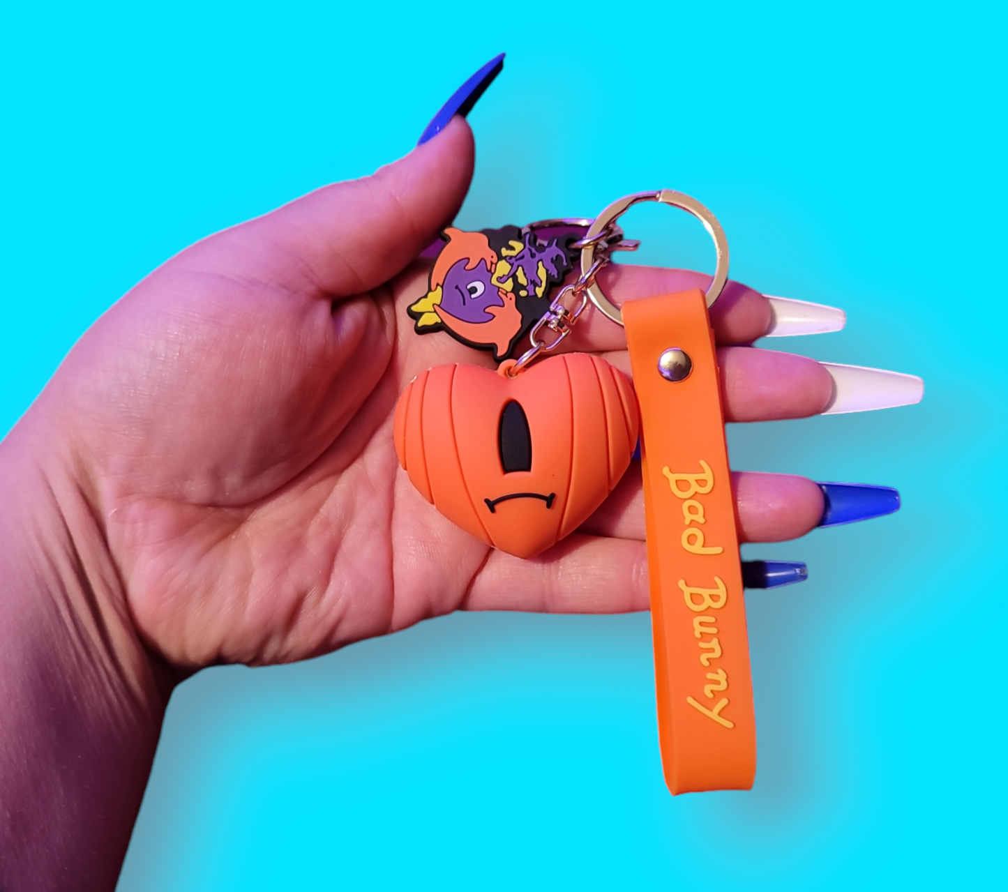 Bad Bunny Pumpkin Keychain.