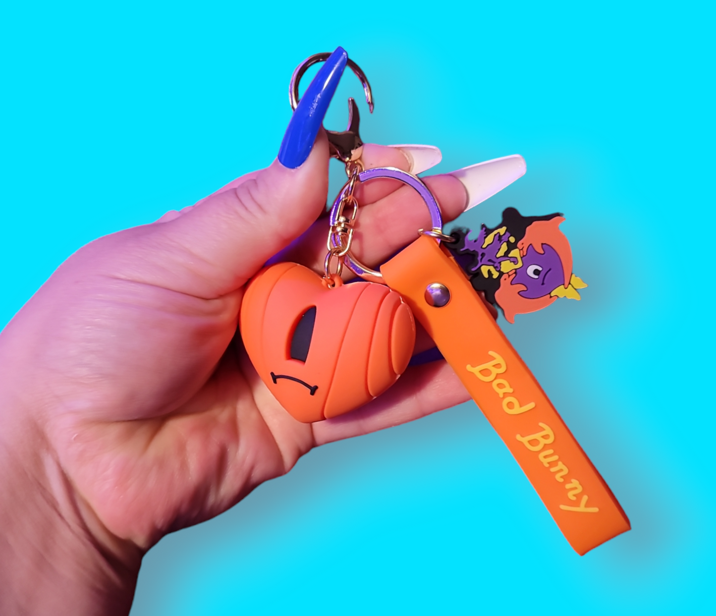 Bad Bunny Pumpkin Keychain.