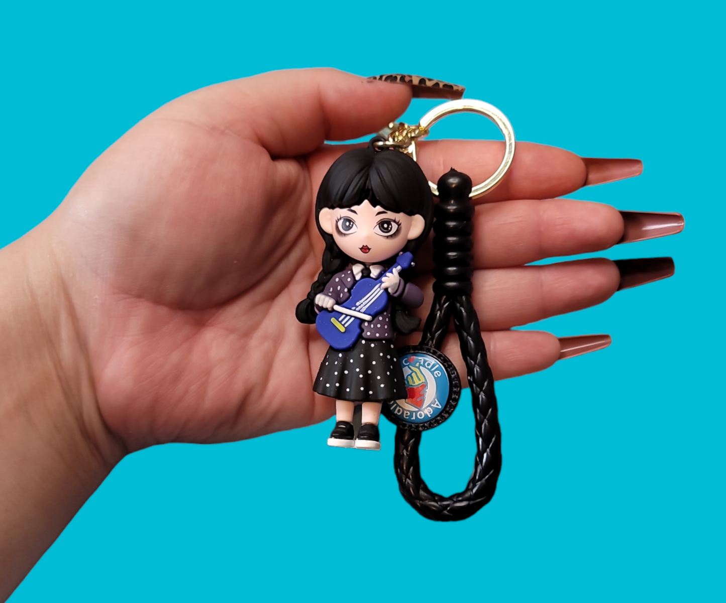 Cello Playing Wednesday Addams Keychain.