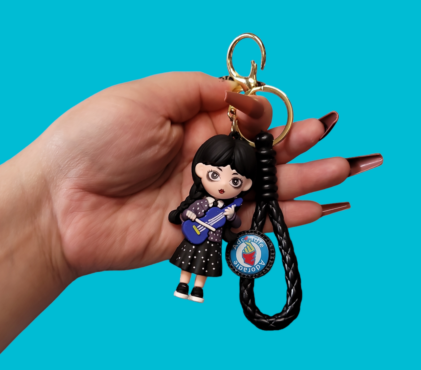 Cello Playing Wednesday Addams Keychain.