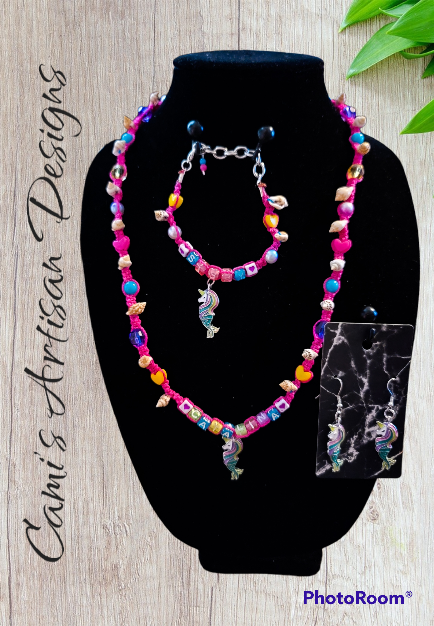 Display photo of the 3 piece unicorn mermaid Jewelry set. 