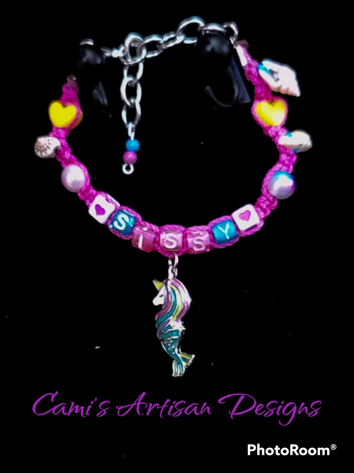 Close up of the unicorn mermaid bracelet. 